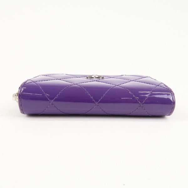 CHANEL Matelasse Patent Leather Card Case Coin Case Purple Fashion