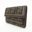 FENDI Zucca Canvas Leather Hook Tri-fold Wallet Brown 30729 Online Hot Sale