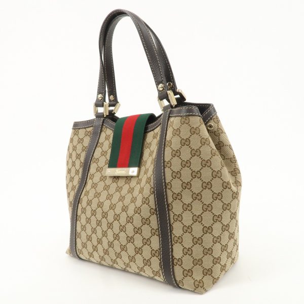 GUCCI Sherry Line GG Canvas Leather Hand Bag Beige Brown 364835 Online Sale